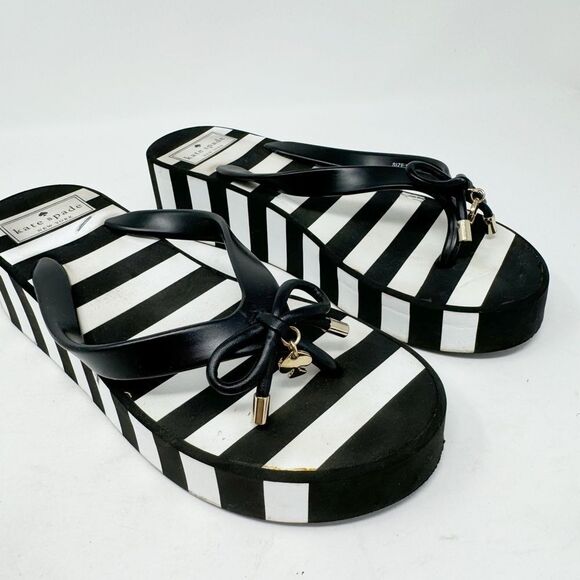 KATE SPADE | Rhett Striped Black/White Wedge Flip Flops Sandals Women’s Size 7 - Picture 10 of 15
